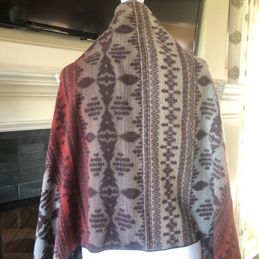 Wool blend wrap - One Size - Brown orange beige Southwestern vibe One size 71x24 - Picture 4 of 13